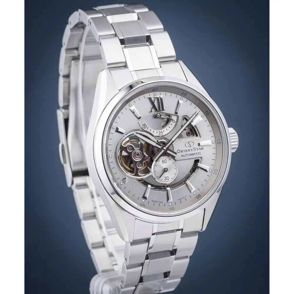Orient Star RE-AV0125S00B Contemporary Automatic Open Heart Power Reserve Silver Dial Stainless Steel Men's Watch