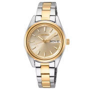Seiko Classic SUR354P1 Quartz Day-Date Gold Dial 30mm Stainless Steel Women's Watch
