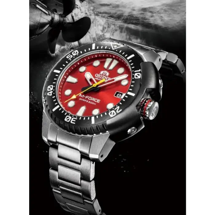 Orient M-Force RA-AC0L02R dive watch red dial 200m water resistance