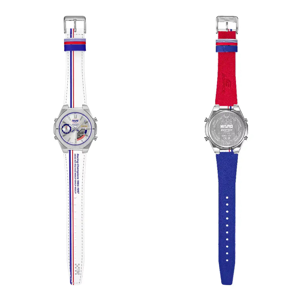 Casio Edifice Limited Edition "NISMO Heritage" ECB-S10NIS-7 Analog-Digital Solar Bluetooth White Dial 43mm Leather Strap Men's Watch