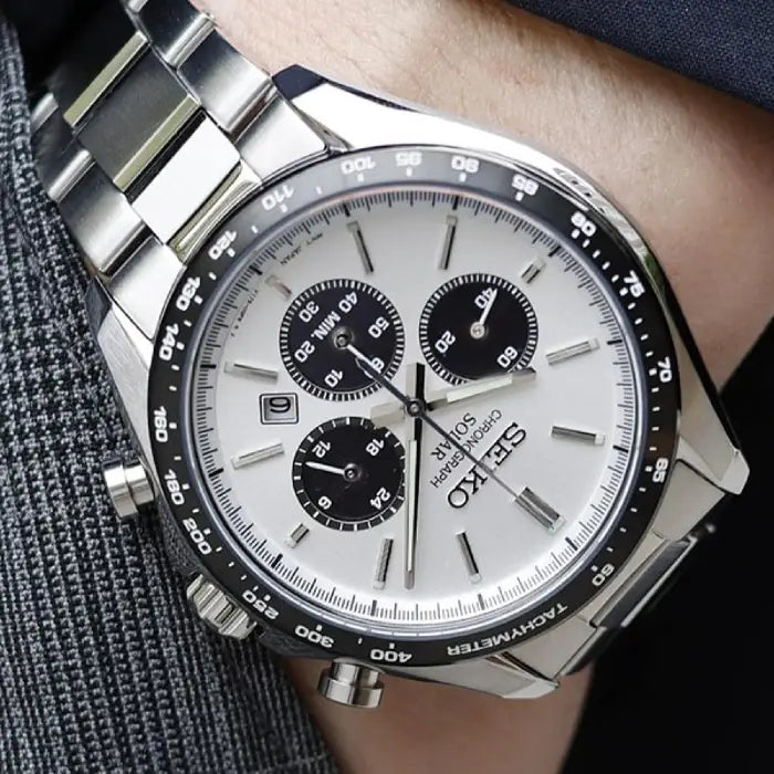 Seiko Selection Solar SBPY165 Chronograph "Panda" White Dial 42.2mm Stainless Steel Men's Watch