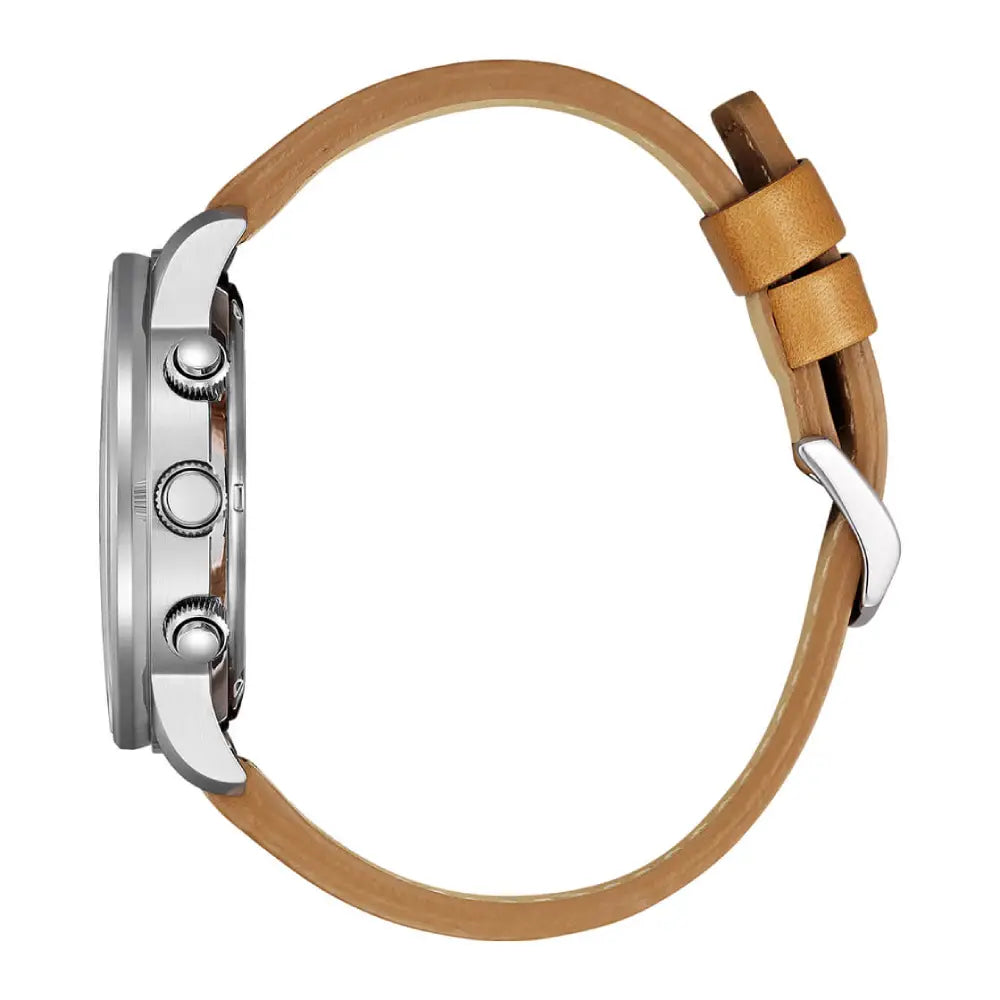 Citizen Eco-Drive "Aviator Chrono" CA0880-15X Beige Dial 44mm Leather Strap Men's Watch