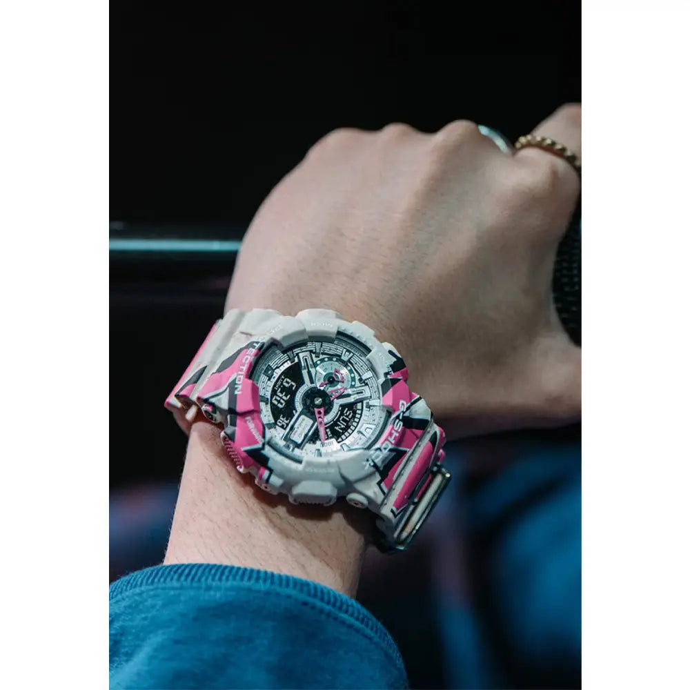 Casio G Shock GA-110SS-1A Analog-Digital "Street Spirit" Silver Graffiti Dial Resin Strap Men's Watch
