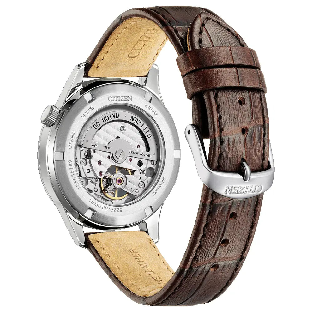 Citizen Mechanical NH9130-17A Automatic Open Heart White/Cream Dial Leather Strap Men's Watch