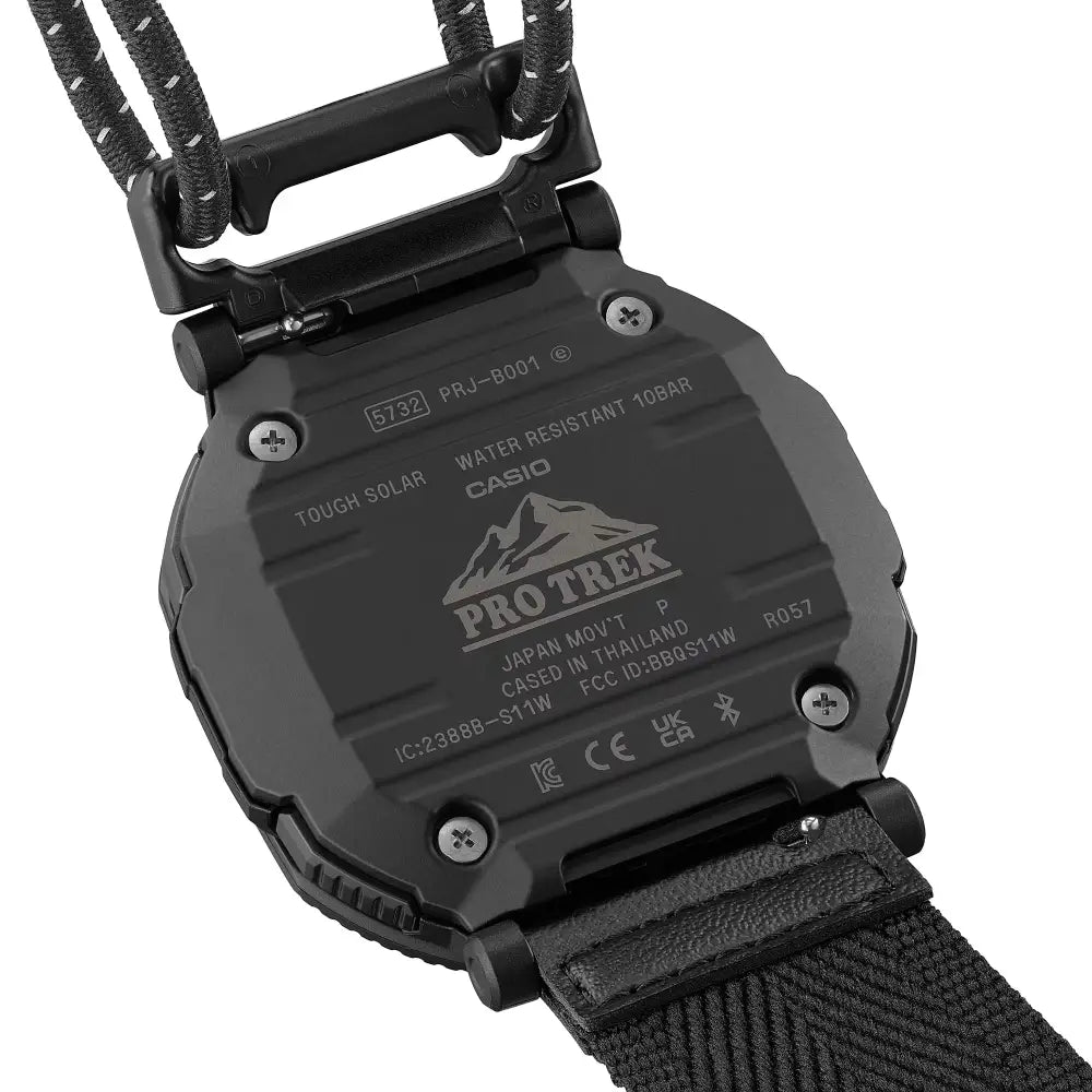 Casio ProTrek PRJ-B001B-1D Analog-Digital Solar Bluetooth "Rotary Guard" Black Dial Cloth Bungee Strap Men's Watch