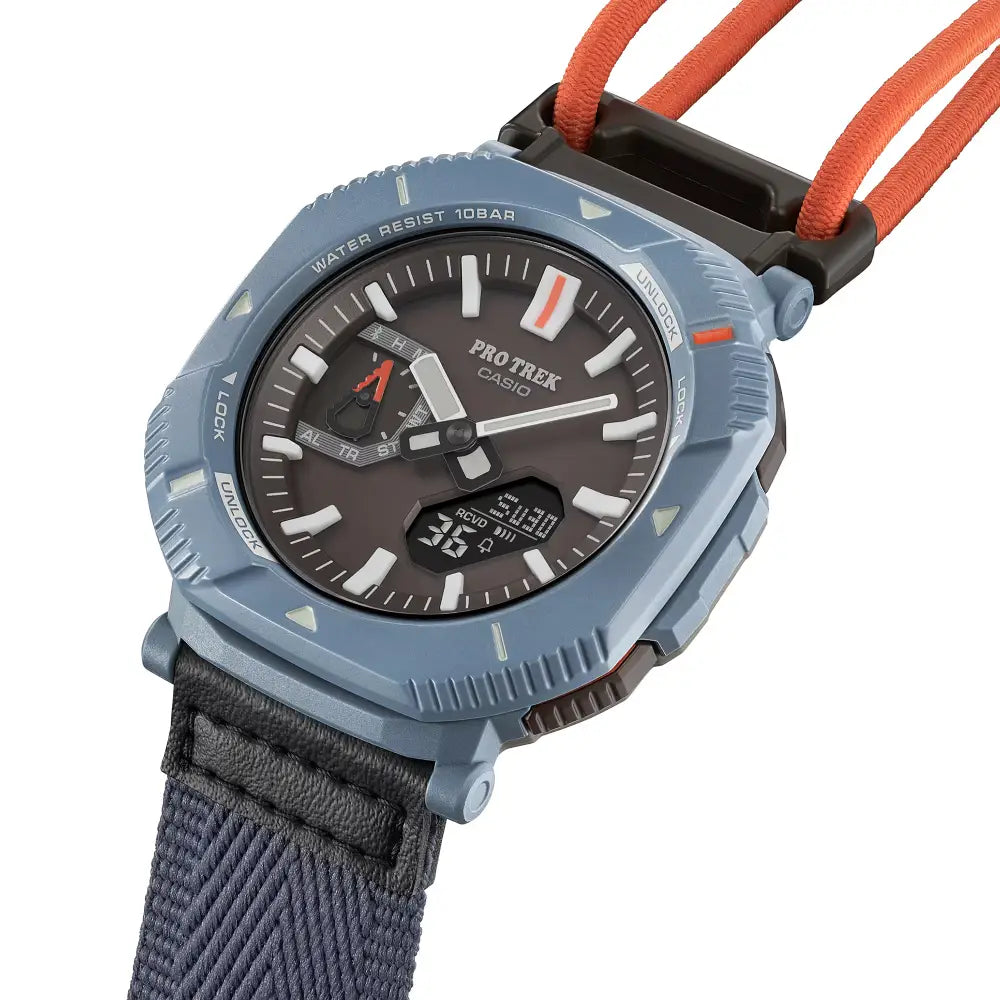 Casio ProTrek PRJ-B001B-2DR Analog-Digital Solar Bluetooth "Rotary Guard" Dusty Blue Dial Cloth Bungee Strap Men's Watch