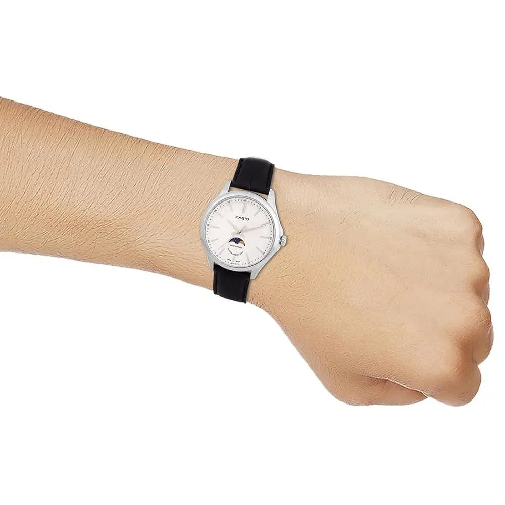 Casio Enticer MTP-M100L-7AVDF Moon Phase Analog White Dial Leather Strap Men's Watch