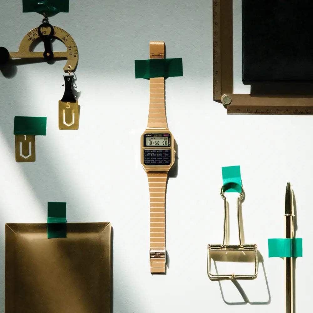 Casio Vintage Calculator Digital CA-500WEG-1A Black Dial 34mm Gold-Tone Stainless Steel Unisex Watch