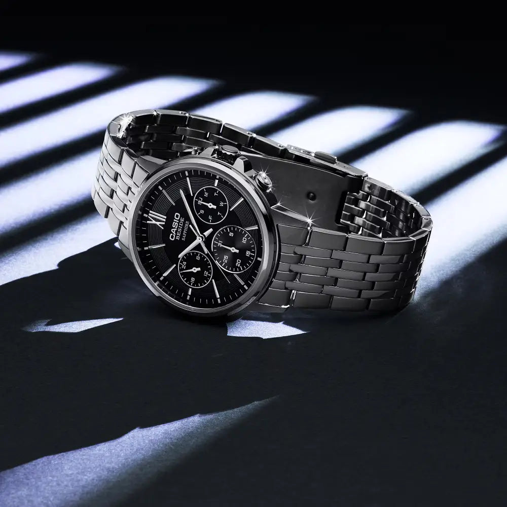 Casio Beside Sapphire Multi-Hand BMS-300D-1A Black Dial 40.7mm Stainless Steel Men's Watch