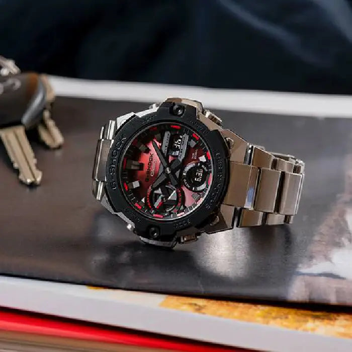 Casio G Shock G-STEEL Analog-Digital Tough Solar Bluetooth GST-B400AD-1A4 Red Vapor Dial Stainless Steel Men's Watch