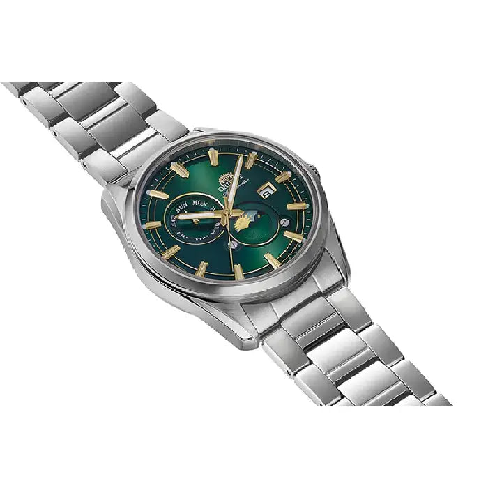 Orient RA-AK0314E Sun and Moon green dial stainless steel men’s watch