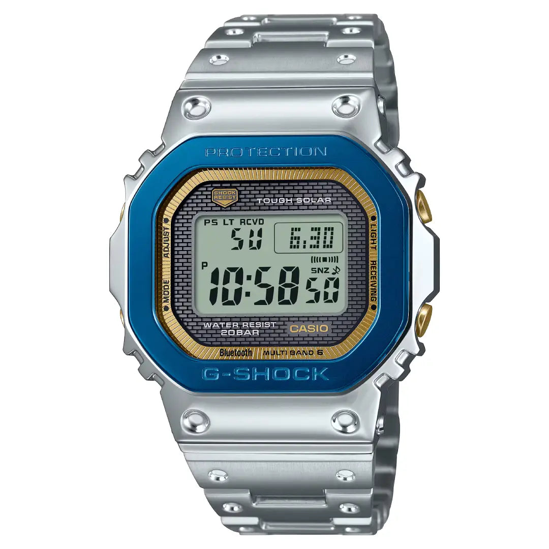 Casio G-Shock Limited-Edition GMW-B5000SS-2DR 50th Anniversary Sky & Sea Blue/Gold Accents Stainless Steel Men's Watch