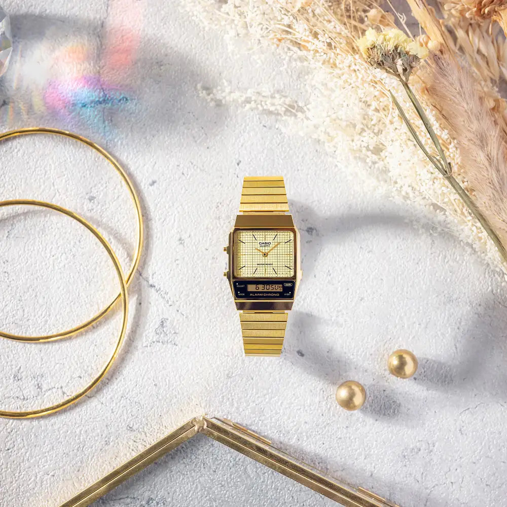 Casio Analog-Digital AQ-800EG-9ADF Gold Dial Stainless Steel Unisex Watch