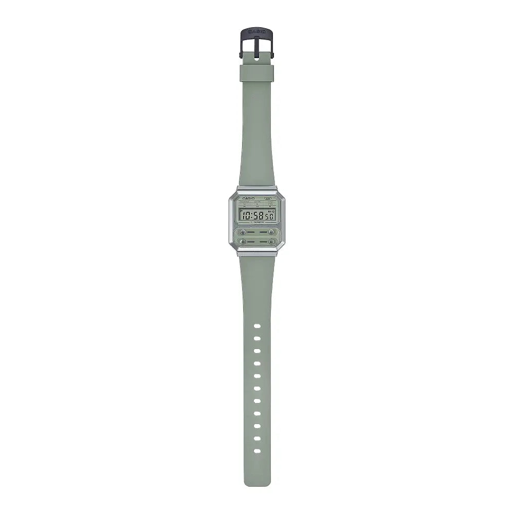 Casio Vintage F-100 Reissue A100WEF-3A Digital Display Green Resin 32.7mm Strap Unisex Watch