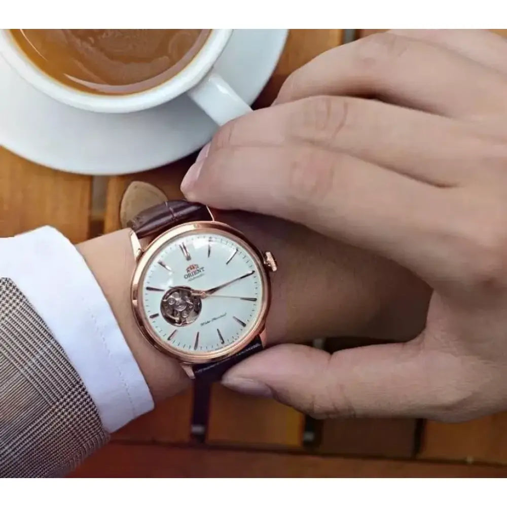 Orient Bambino Open Heart RA-AG0001S White Dial 40.5mm Leather Strap Men's Watch