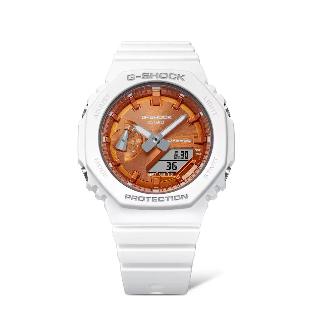 Casio G-Shock Seasonal Collection GMA-S2100WS-7A White / Metallic Orange Dial 42.9mm Resin Women's Watch
