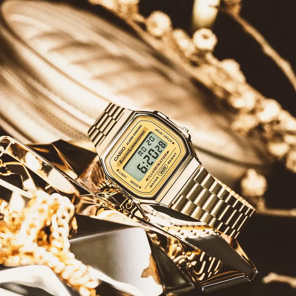Casio Vintage Digital A168WG-9WDF Gold Dial Stainless Steel Unisex Watch