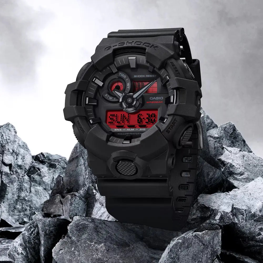 Casio G-Shock GA-700BBR-1A black red dial resin strap  watch
