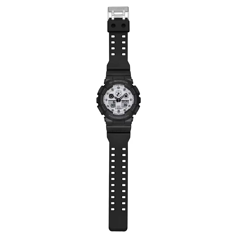 Casio G Shock GA-100WD-1A Analog-Digital "High Contrast" White Vapor Deposition Dial 51.2mm Resin Strap Men's Watch