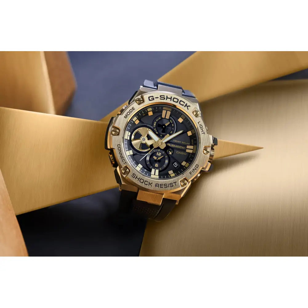 Casio G-Shock G-STEEL GST-B100GB-1A9 Analog Tough Solar Bluetooth Black and Gold 53.8mm Resin Strap Men's Watch