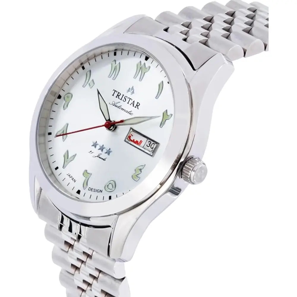 Tristar Classic Automatic BA23WMSSM03 Silver Day-Date Arabic Dial Stainless Steel Men's Watch