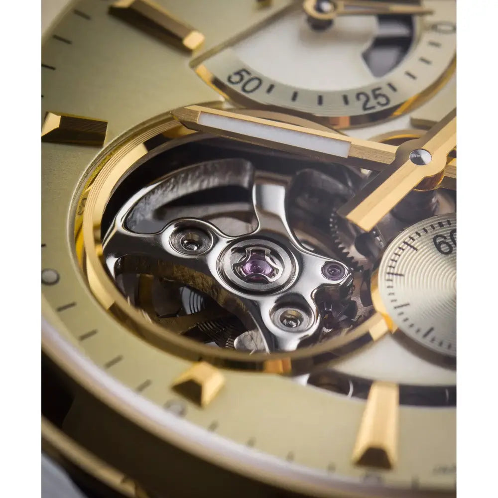 Orient Star RE-AV0124G00B Contemporary Automatic Open Heart Power Reserve Gold Dial Stainless Steel Men's Watch