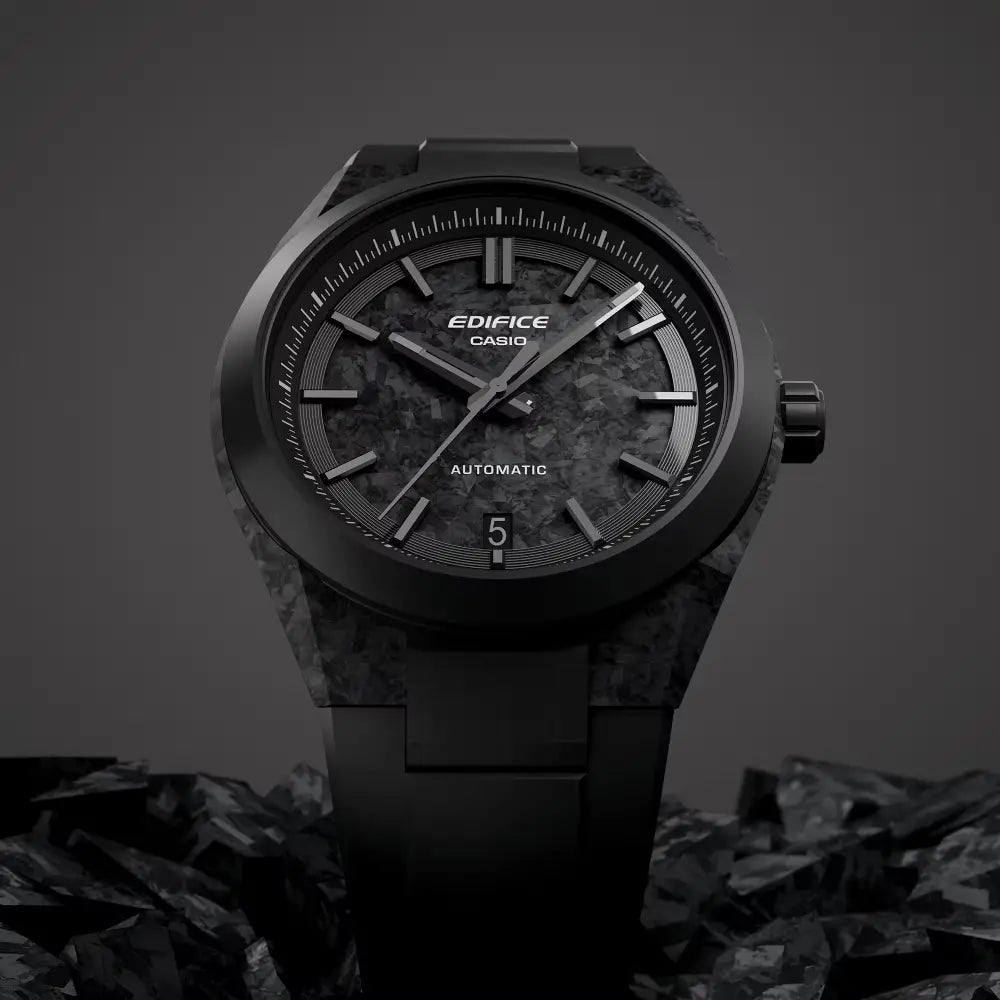 Casio Edifice EFK-100XPB-1AJF forged carbon case black dial watch close up