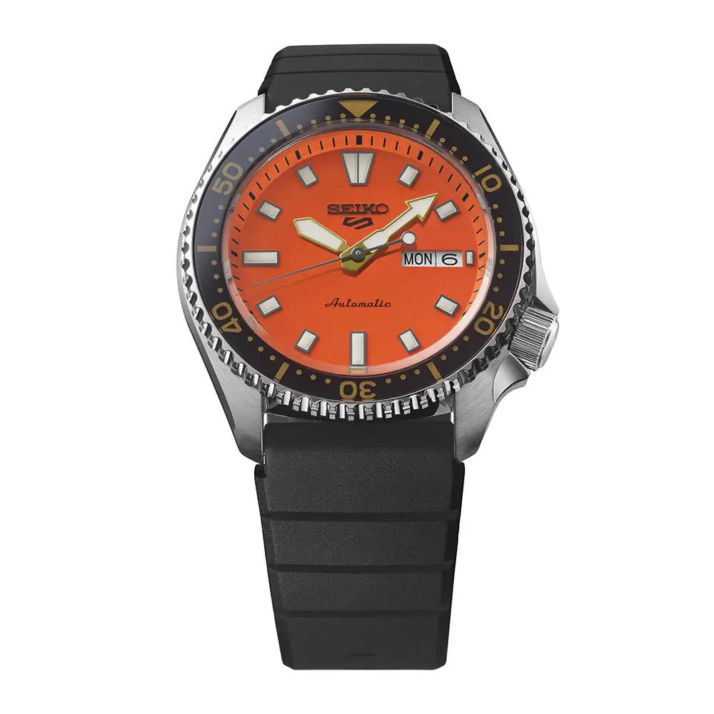 Seiko 5 Sports SRPL89K1 "SKX Redux" Daichi Orange Dial 42.5mm Silicone Strap Men's Watch