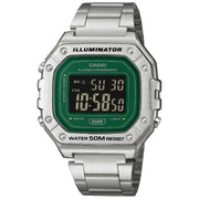 Casio Standard Digital 43.2mm W-218HD-3A Green Dial Stainless Steel Unisex Watch