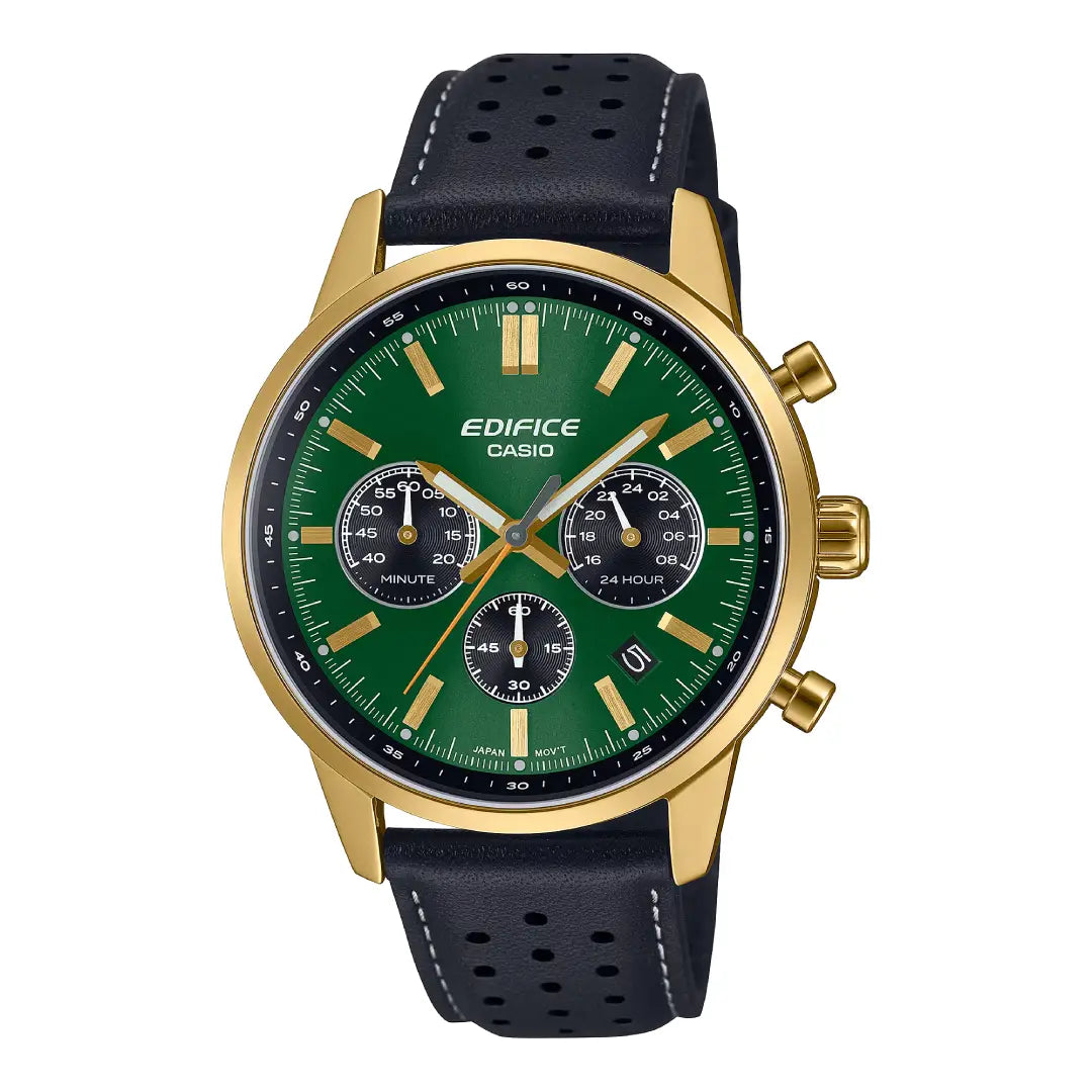 Casio Edifice EFR-575CL-3ADF Green Dial Leather Strap Men's Watch
