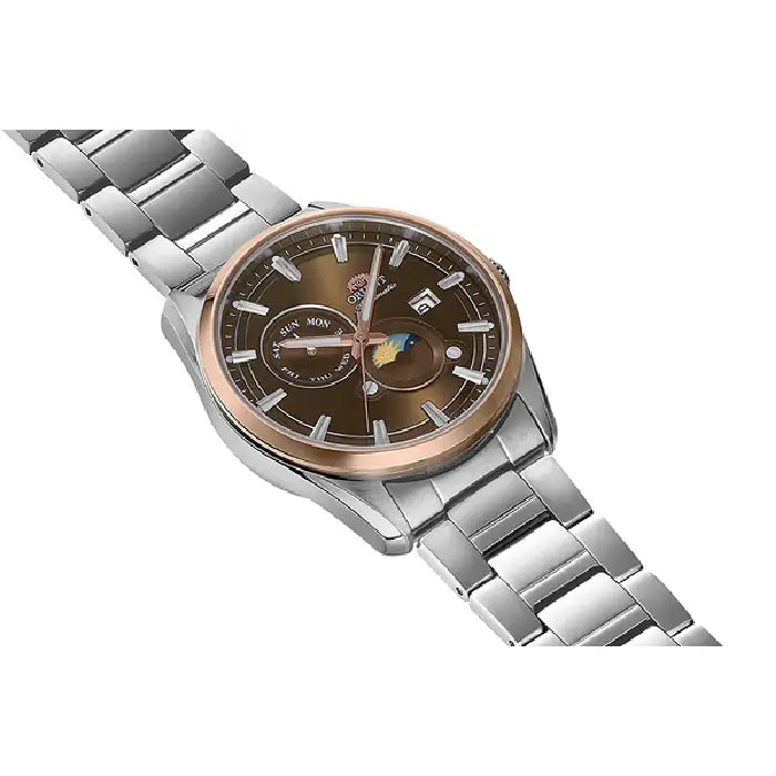 Buy Orient RA-AK0313Y Sun and Moon brown dial stainless steel watch