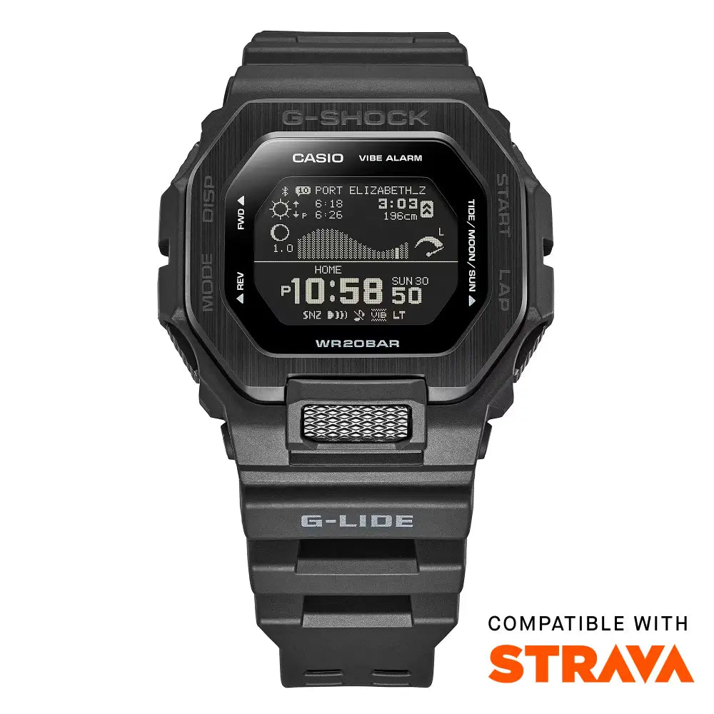 Casio G Shock G-LIDE GBX-100NS-1DR Digital Bluetooth "Night Surfing" Black Digital Dial 46mm Resin Strap Men's Watch