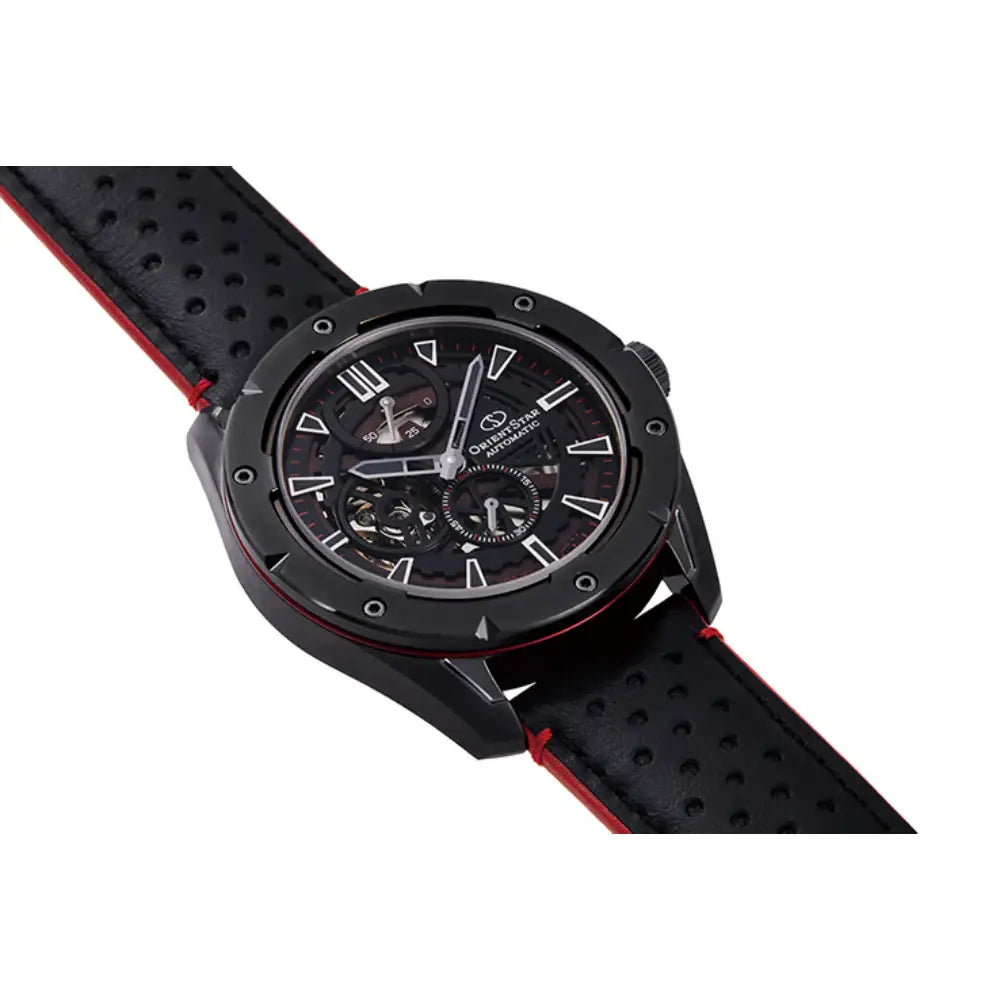 Orient Star RE-AV0A03 Contemporary Automatic Open Heart Power Reserve Black Dial Leather Strap Men's Watch