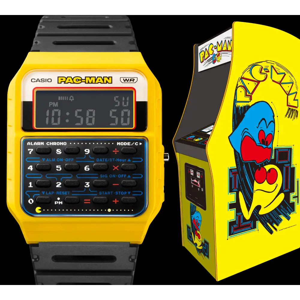 Casio Calculator CA-53WPC-1BDR Pac-Man Digital Black Dial Resin Strap Unisex Watch