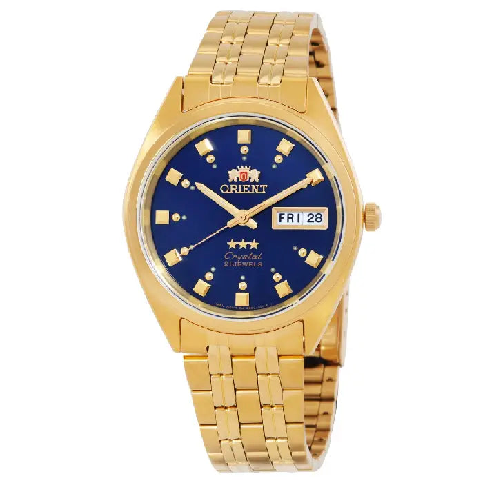 Orient FAB00001D9 TriStar automatic men's watch with blue dial and gold-tone steel case