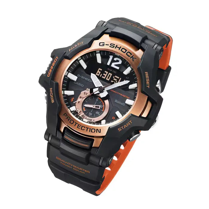 Casio G-Shock Gravitymaster GR-B100-1A4 Analog-Digital Tough Solar Bluetooth Black and Orange 53.8mm Resin Strap Men's Watch