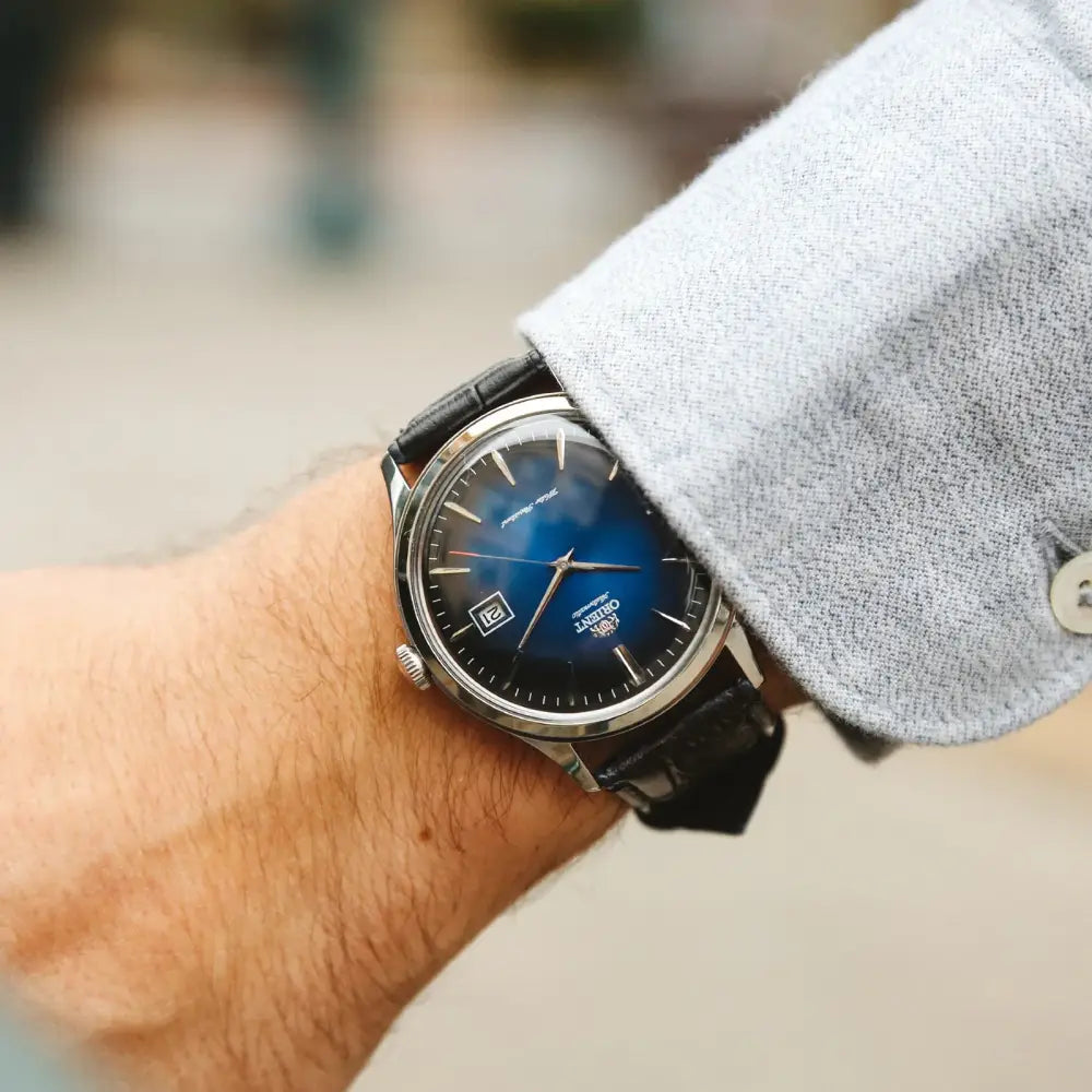 Orient Bambino TAC08004D0 blue dial 42mm leather strap men's watch