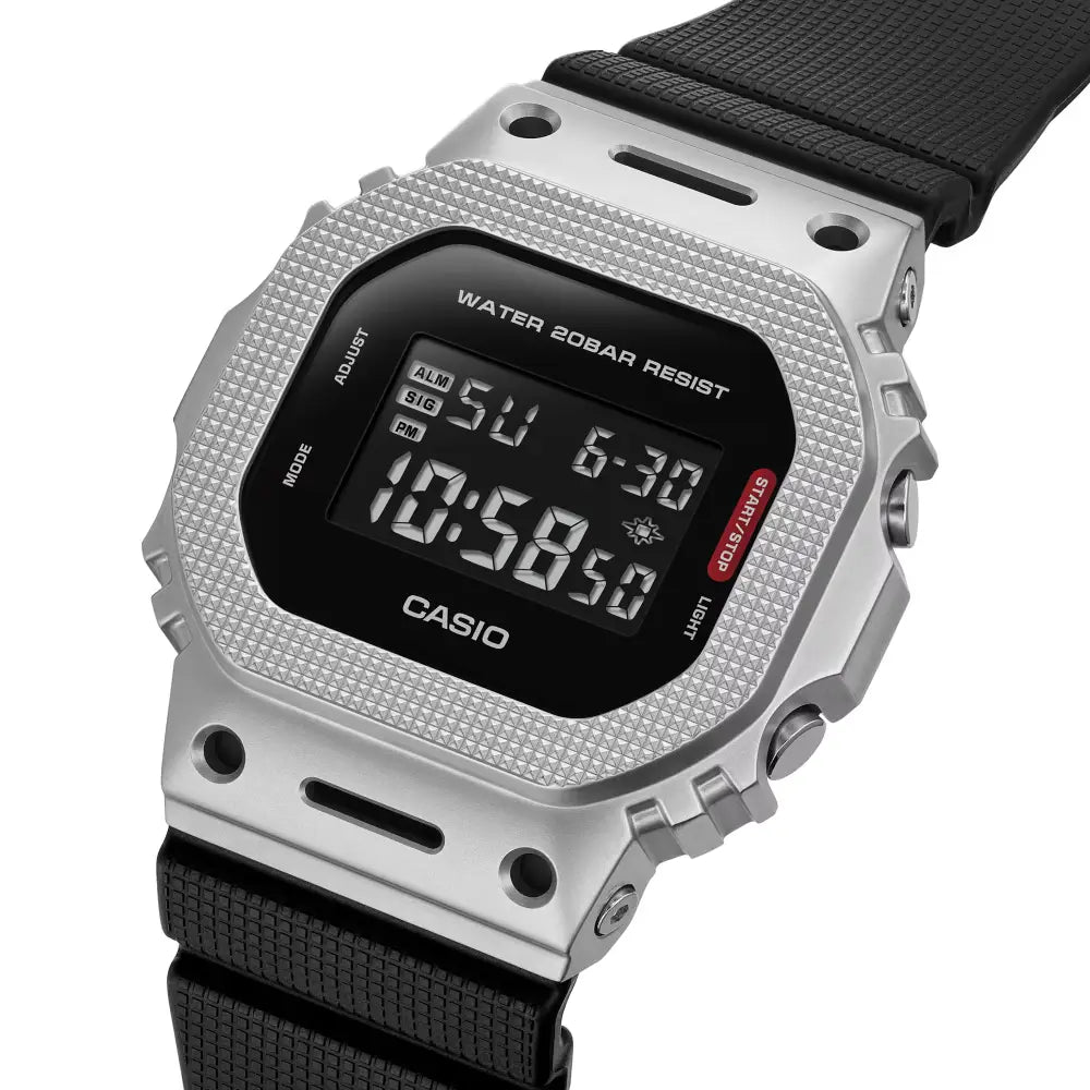 Casio G-Shock "Modern Industrial" Metal Covered GM-5600M-1PR Silver Digital Display 43.2mm Resin Strap Unisex Watch