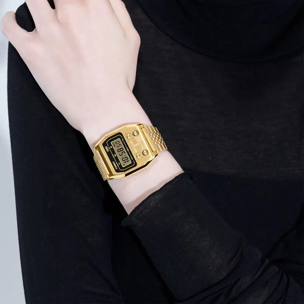 Casio Vintage Digital A1100G-5DF Gold Dial Stainless Steel Unisex Watch