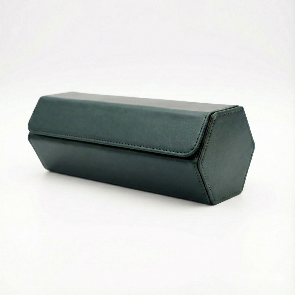 Hexagonal Premium Leather Watch Roll - 3 Slots