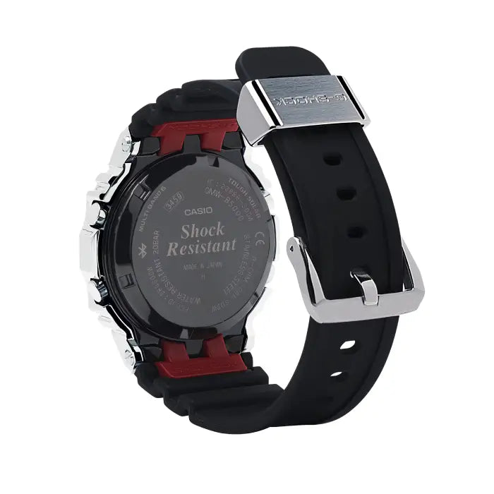 Casio G Shock GMW-B5000-1P Digital Full Metal Solar Bluetooth Silver And Black Digital Dial Resin Strap Men's Watch