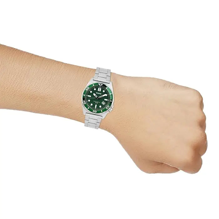 Casio Collection Analog MTD-135D-3AVDF Green Dial Stainless Steel Men's Watch