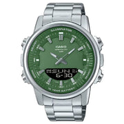 Casio Analog-Digital World Time AMW-880D-3AVDF Green Dial Stainless Steel Men's Watch