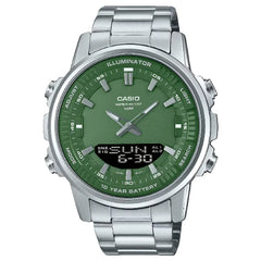 Casio Analog-Digital World Time AMW-880D-3AVDF Green Dial Stainless Steel Men's Watch