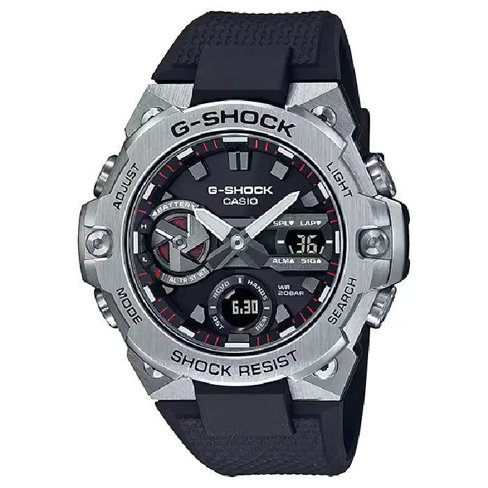 Casio G Shock G-STEEL GST-B400-1A Analog-Digital Tough Solar Bluetooth "Slim" Black and Silver Dial Resin Strap Men's Watch