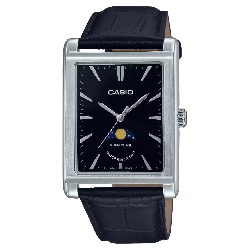 Casio Enticer MTP-M105L-1AVDF Moon Phase Analog Black Dial Leather Strap Men's Watch
