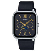 Casio Enticer MTP-M305L-1A2VDF Multi-Hand Moon Phase Analog Black Dial Leather Strap Men's Watch