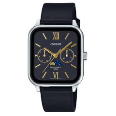 Casio Enticer MTP-M305L-1A2VDF Multi-Hand Moon Phase Analog Black Dial Leather Strap Men's Watch