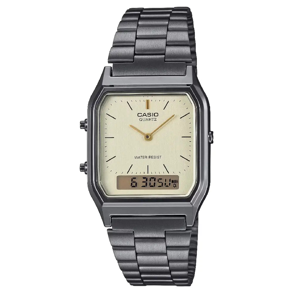 Casio Analog-Digital AQ-230GG-9A Cream Dial & Stainless Steel Unisex Watch