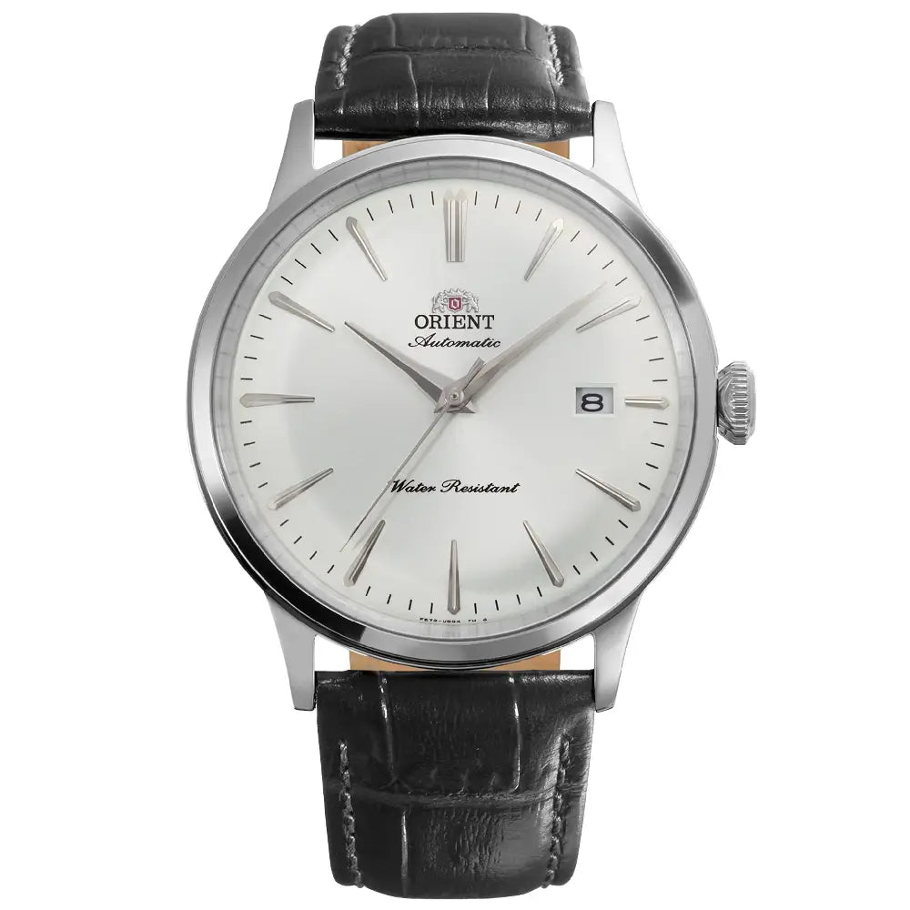 Orient Bambino RA-AC0031S automatic watch with white dial and leather strap
